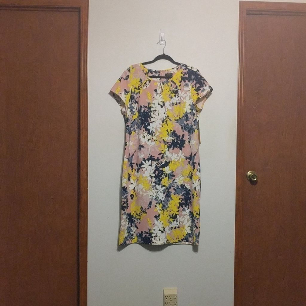 ILE New York Pink Navy Yellow Floral Midi Dress - size 14 - NWT